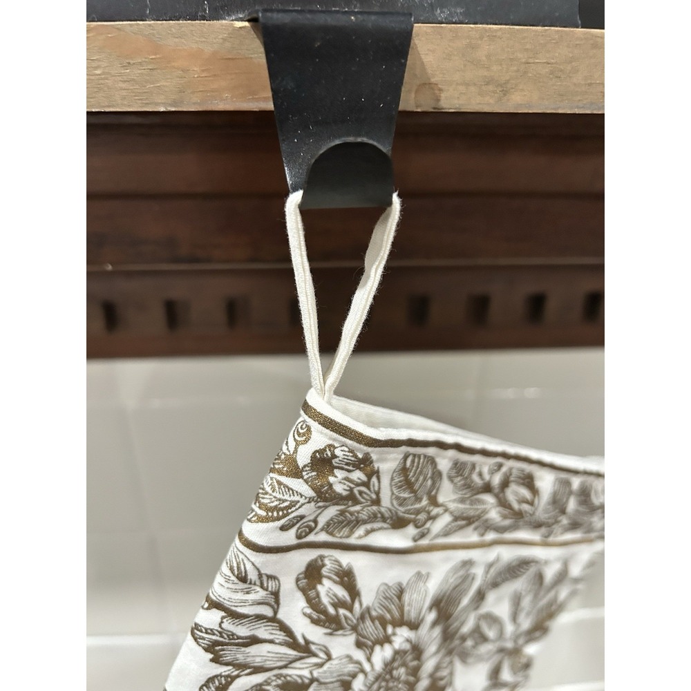 April Cornell Felicity Gold  Toile Floral Christmas Stocking‎ Crocheted Flower - Picture 6 of 12